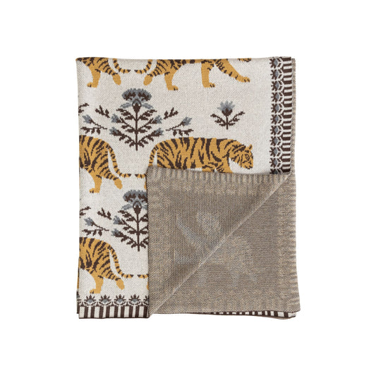 Creative Co-Op Cotton Knit Baby Blanket with Tigers