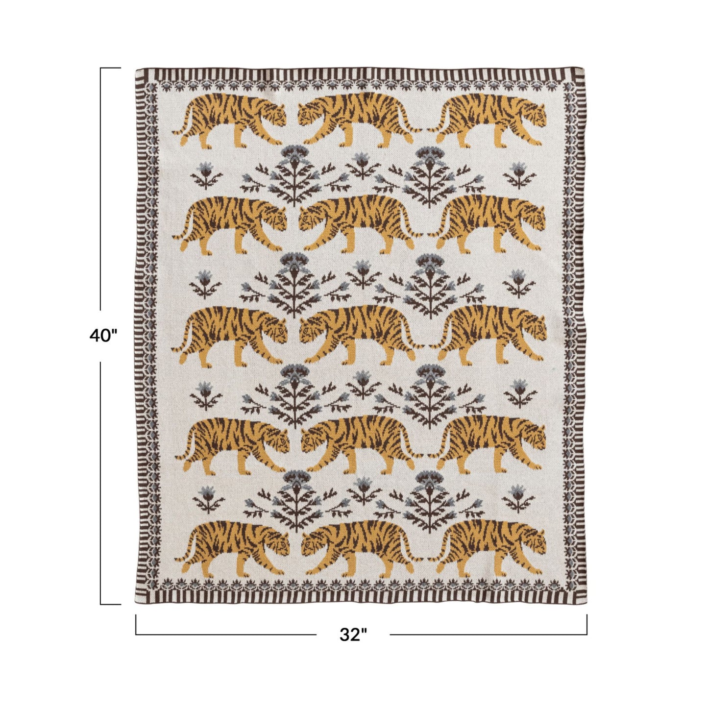 Creative Co-Op Cotton Knit Baby Blanket with Tigers