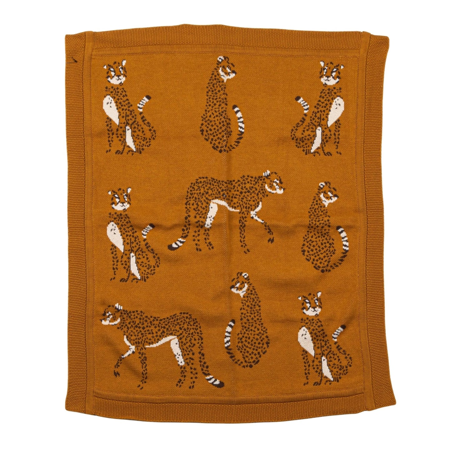 Creative Co-Op Cotton Knit Blanket with Cheetahs