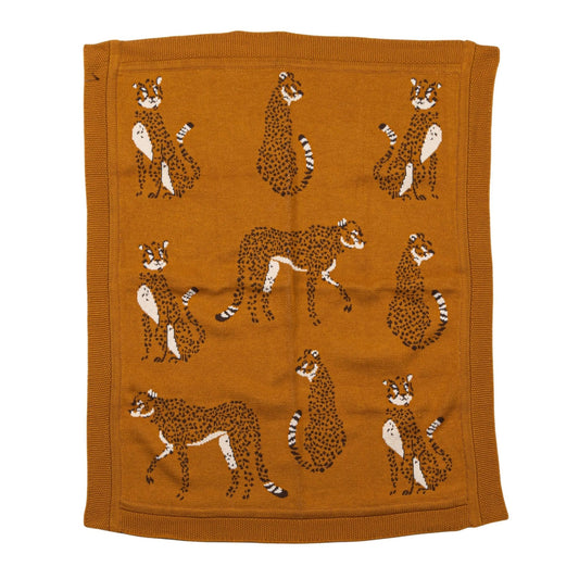 Creative Co-Op Cotton Knit Blanket with Cheetahs