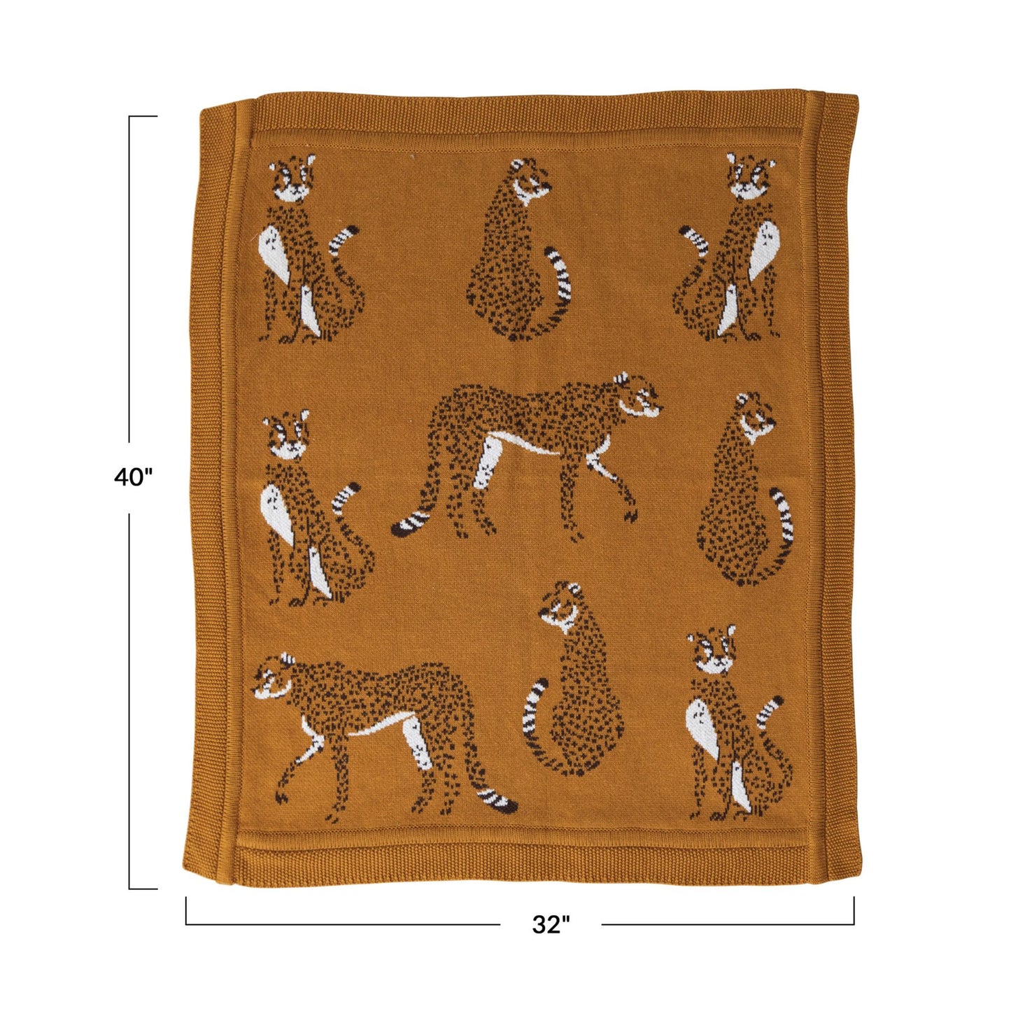 Creative Co-Op Cotton Knit Blanket with Cheetahs