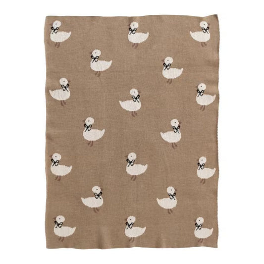 Creative Co-Op Cotton Knit Blanket with Ducklings