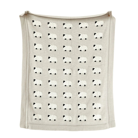 Creative Co-Op Knit Baby Blanket with Sheep