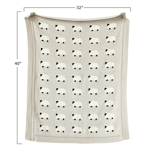 Creative Co-Op Knit Baby Blanket with Sheep