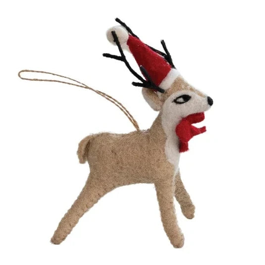 Handmade Wool Felt Reindeer Ornament, Multi Color, 3 Styles