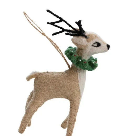 Handmade Wool Felt Reindeer Ornament, Multi Color, 3 Styles