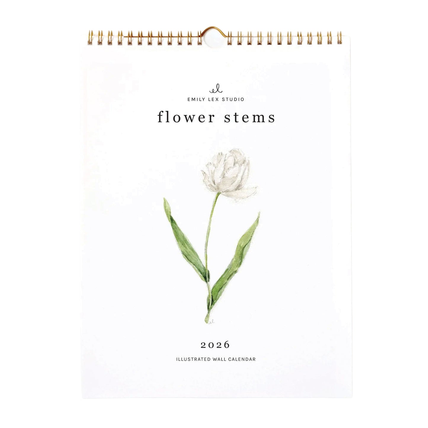 2026 illustrated wall calendar with a white tulip design on a white background
