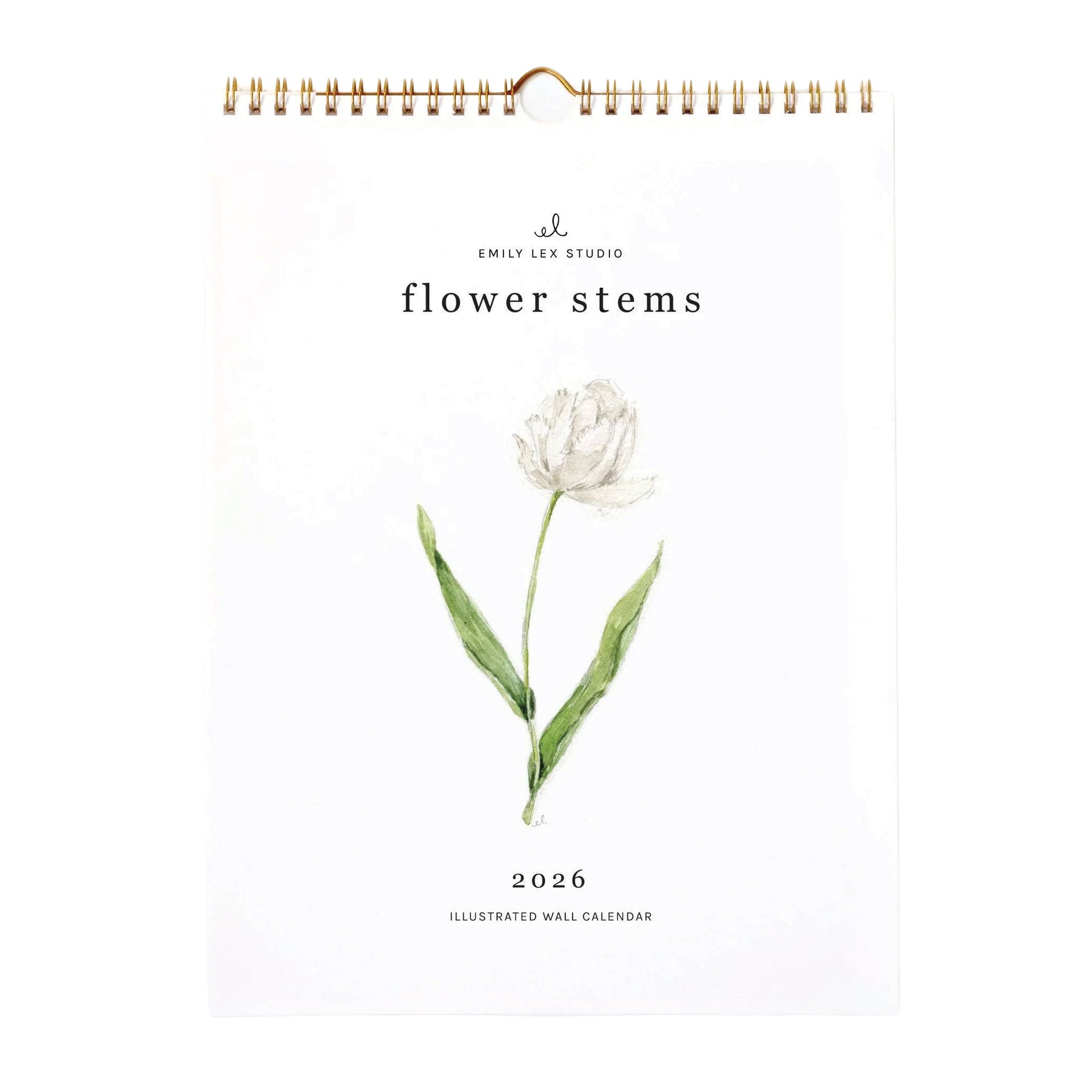 2026 illustrated wall calendar with a white tulip design on a white background