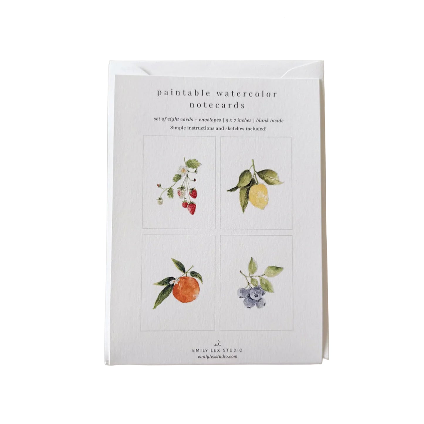 Pack of paintable watercolor notecards with illustrations on a white background