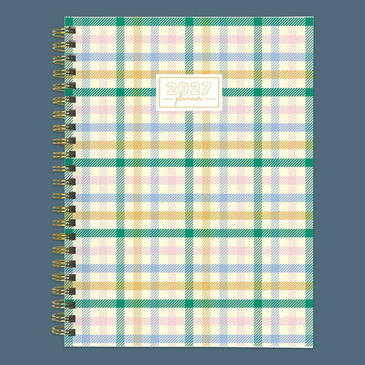 2027 Pastel Plaid Medium Weekly Monthly Planner