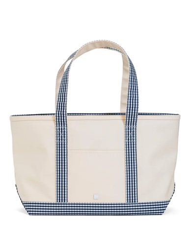 Medium Tote - Coated Canvas with Gingham Navy Trim
