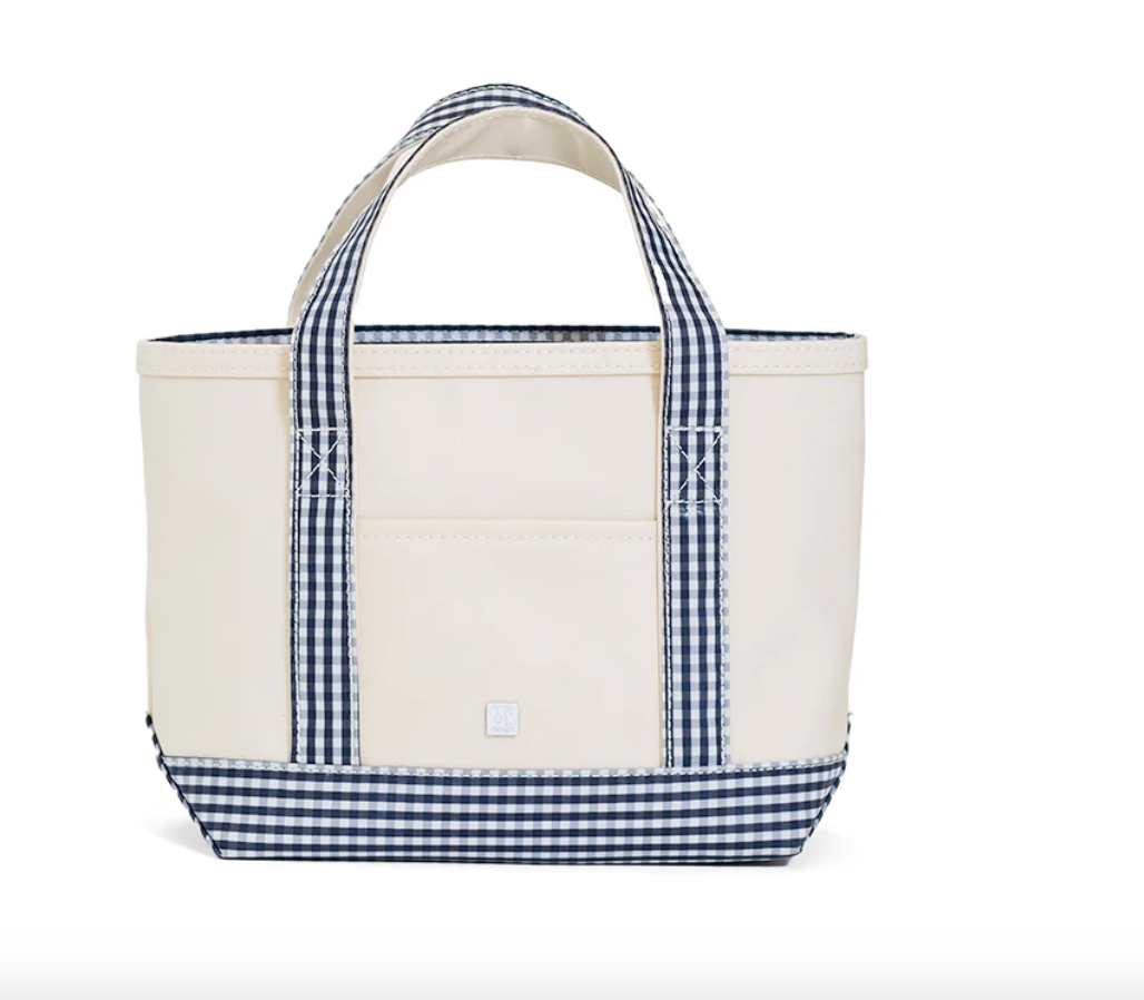 Mini Tote - Coated Canvas with Gingham Navy Trim