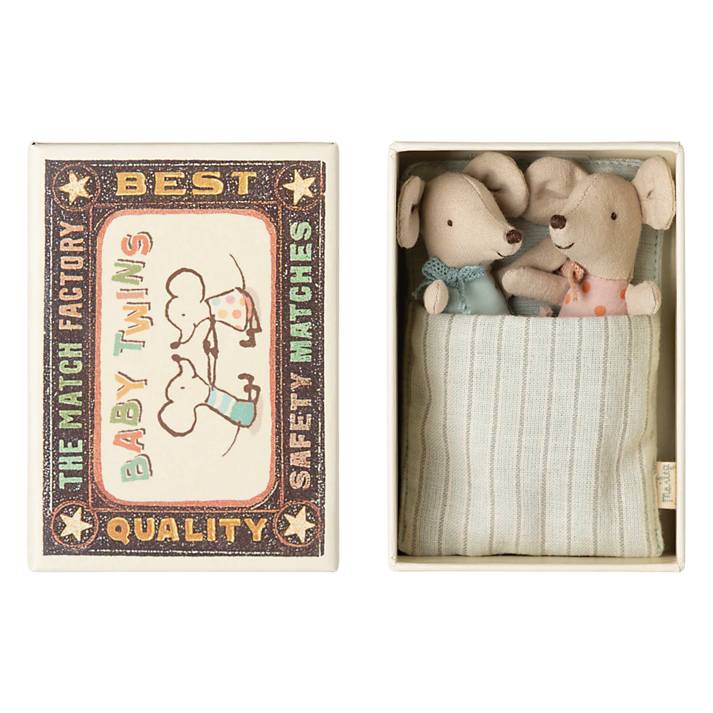 Maileg Baby Mouse Twins in Matchbox — Collectible Baby Gift Set