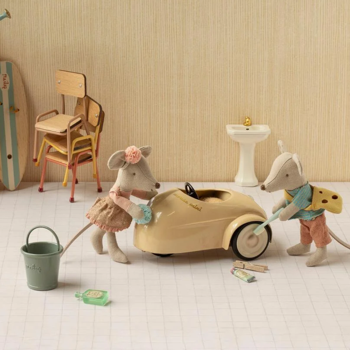Maileg Mouse Car in Wheat — Miniature Dollhouse Accessory & Gift