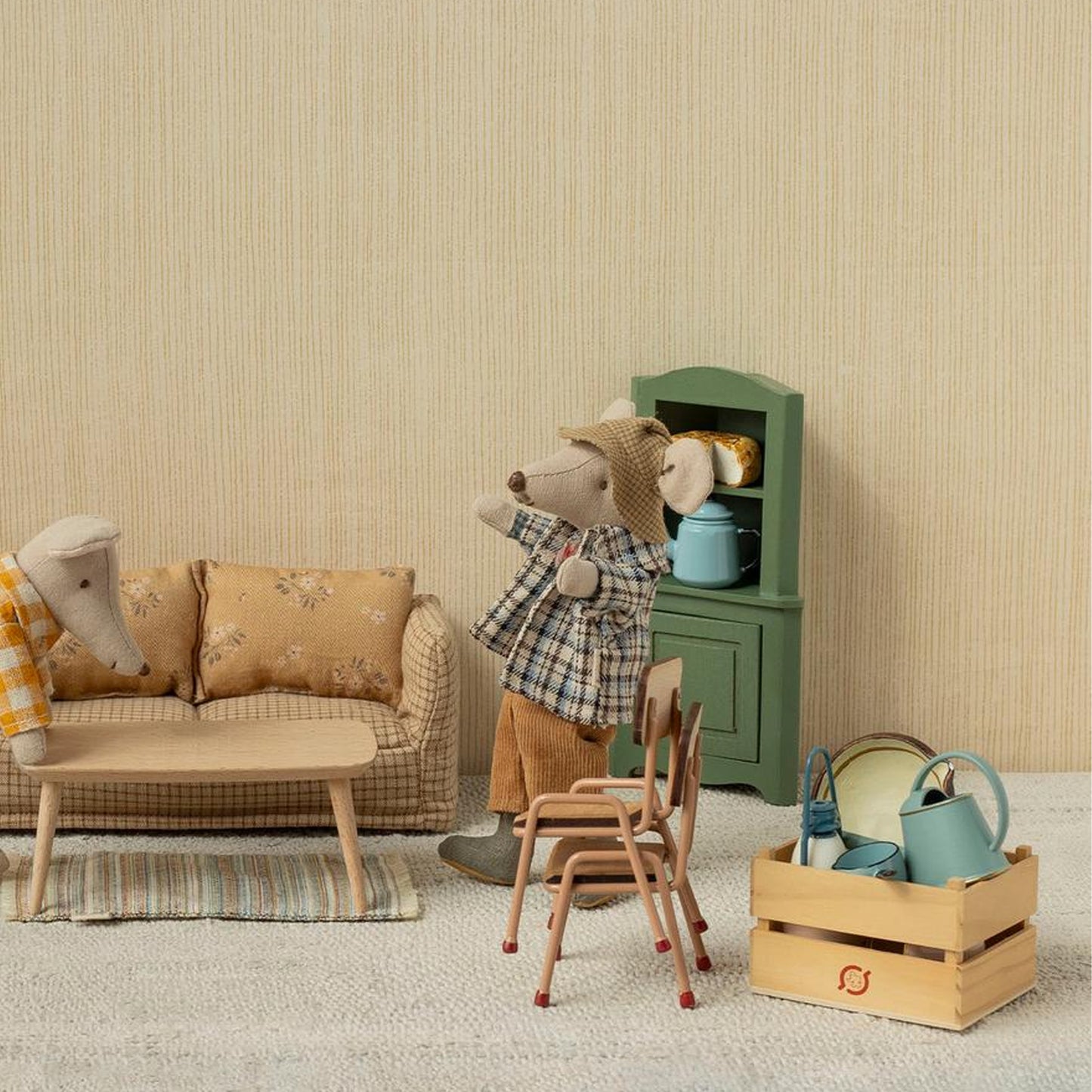Maileg Corner Cabinet Mouse in Dark Green — Miniature Dollhouse Furniture