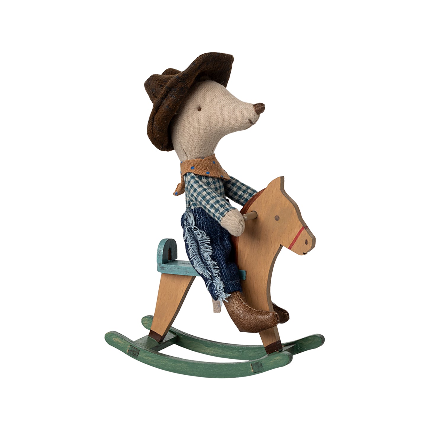 Maileg Cowboy Mouse on Rocking Horse Little Brother — Collectible Gift