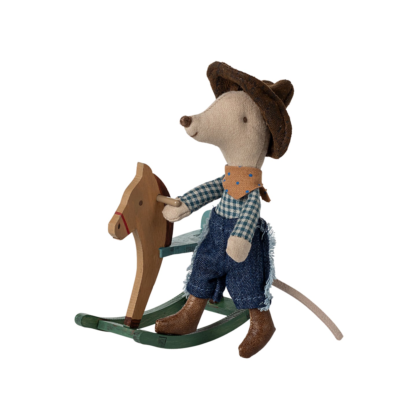 Maileg Cowboy Mouse on Rocking Horse Little Brother — Collectible Gift