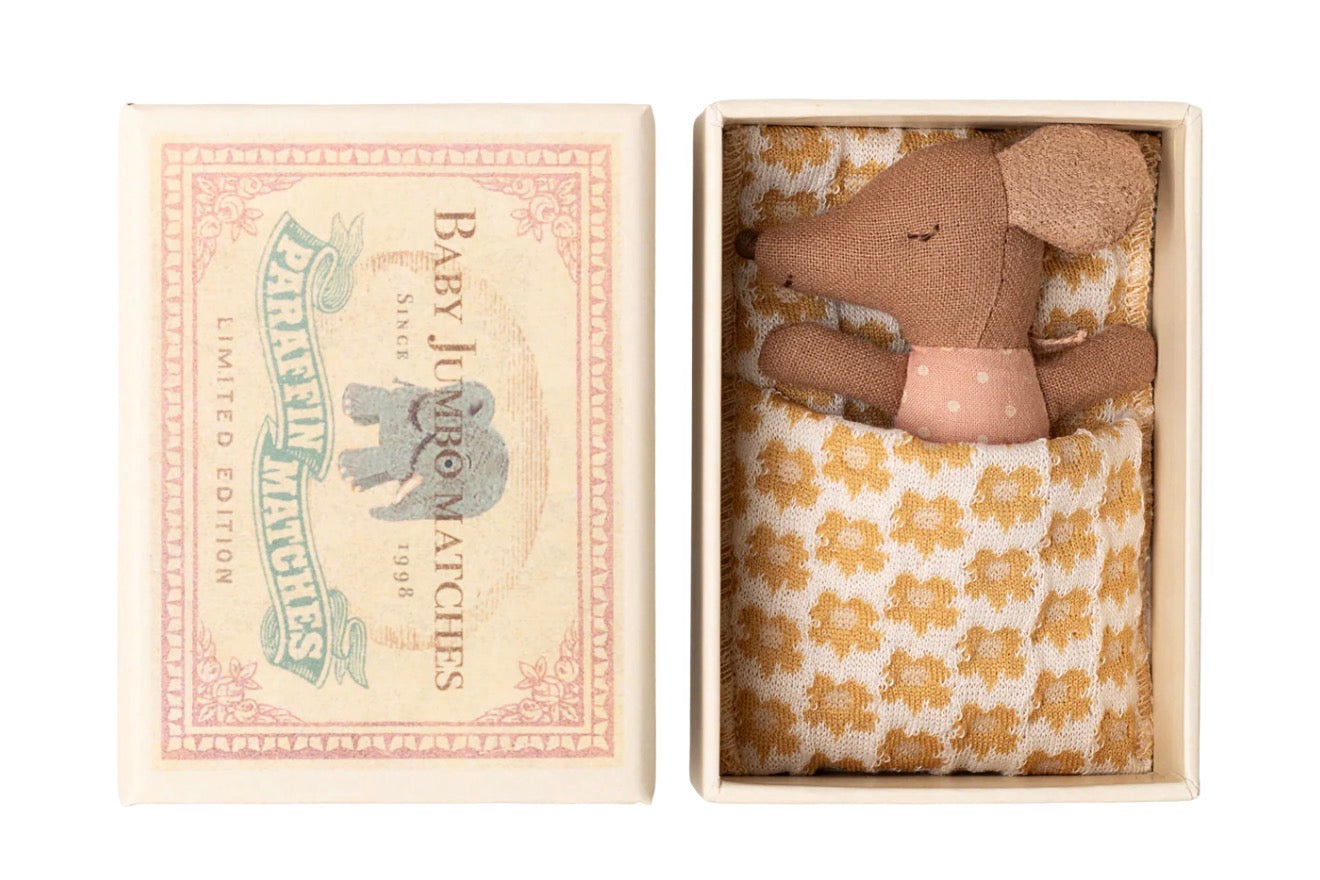 Maileg Sleepy Wakey Baby Mouse in Matchbox — Baby Gift & Collectible