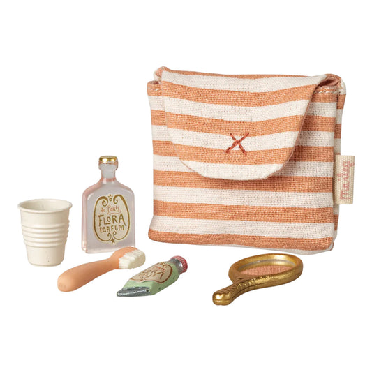 Maileg Toothbrush Set in Coral Bag