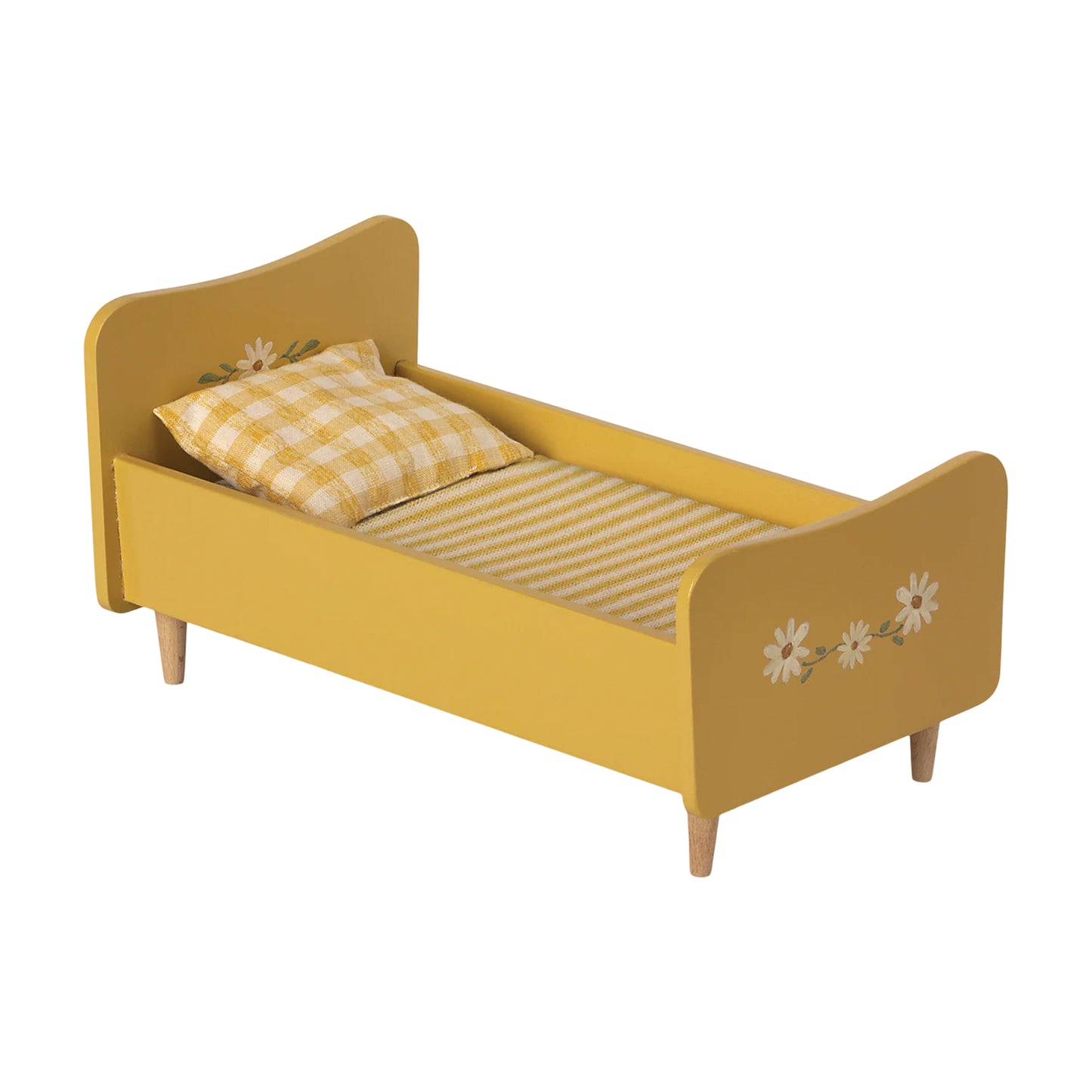 Maileg Wooden Bed Miniature in Yellow — Dollhouse Furniture