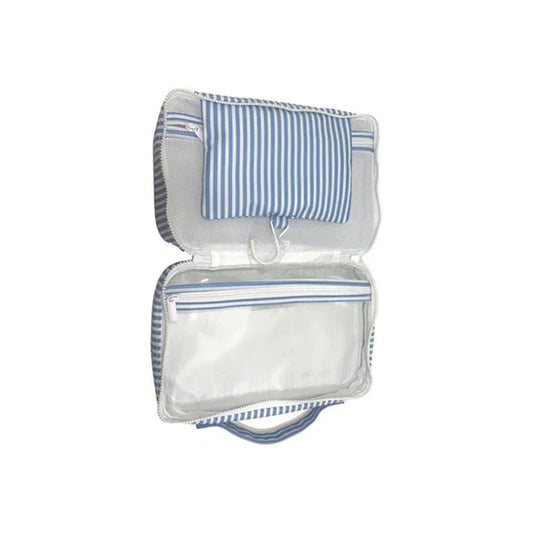 TRVL Bundle Up Hanging Toiletry Bag | Pimlico Stripe Chambray