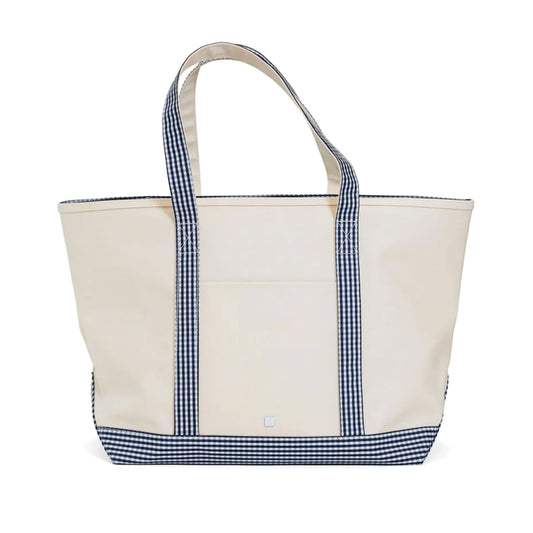 TRVL Maxi Tote | Coated Canvas with Gingham Navy Trim