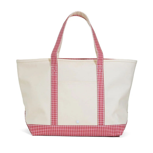 TRVL Maxi Tote | Coated Canvas Natural with Gingham Red Trim