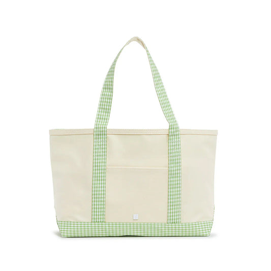 TRVL Medium Tote | Coated Canvas Natural with Gingham Leaf Trim