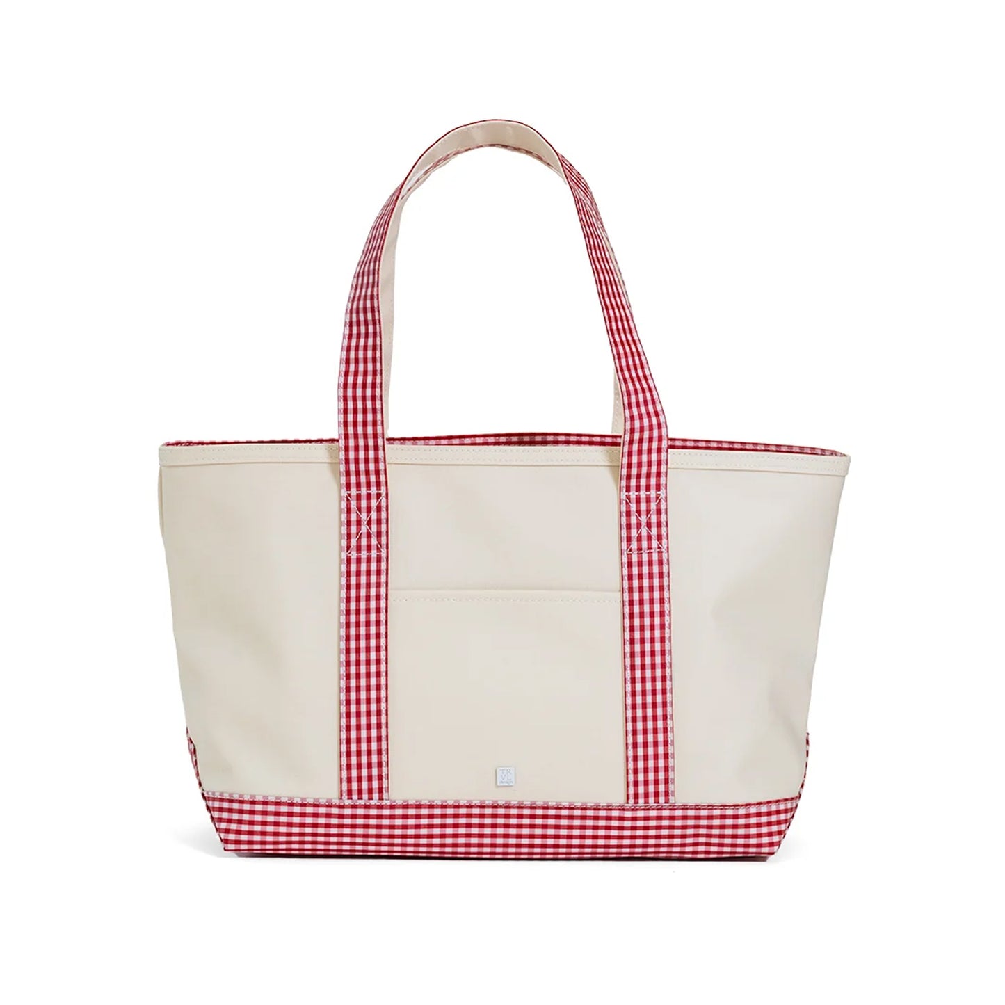TRVL Medium Tote | Coated Canvas Natural with Gingham Red Trim