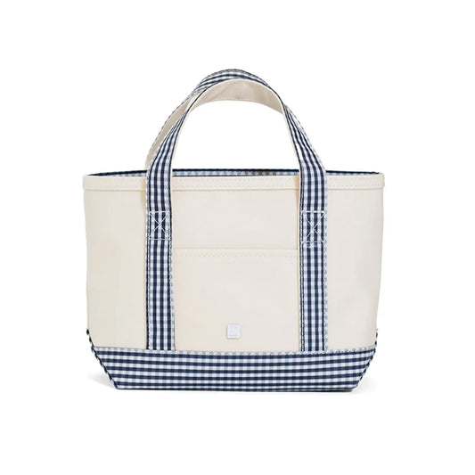 TRVL Mini Tote | Coated Canvas with Gingham Navy Trim