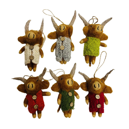 Winding Road Highland Cow in Knit Sweater Felt Ornament