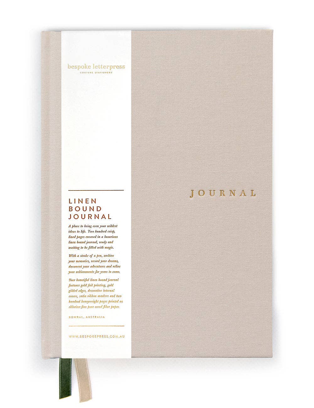 Bespoke Letterpress - Linen Bound Journal - Stone