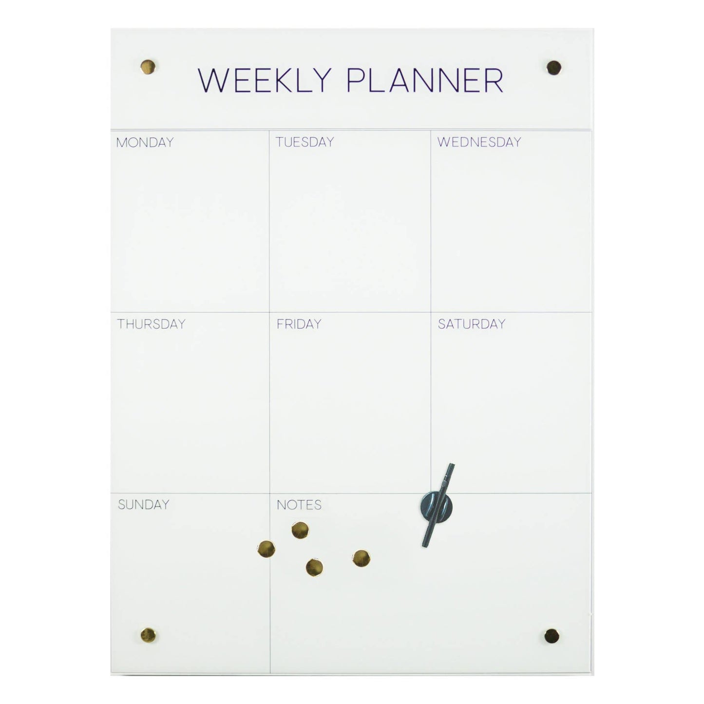 White Glass Magnetic Weekly Planner Dry Erase Board