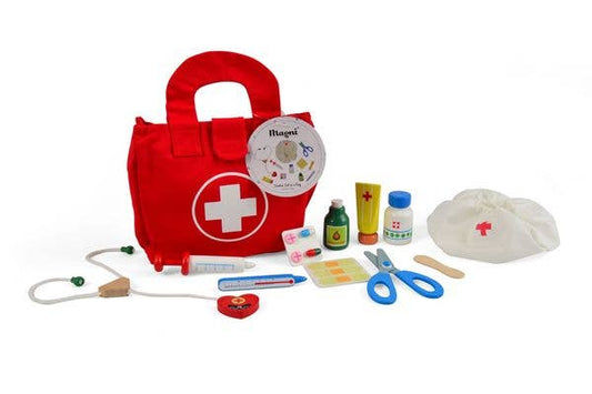 Doctor Kit in a Bag, 11 Wooden Pieces