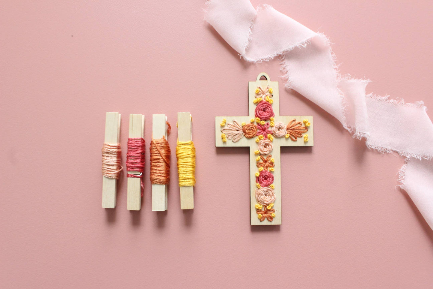Wood Embroidery Kit - Floral Cross