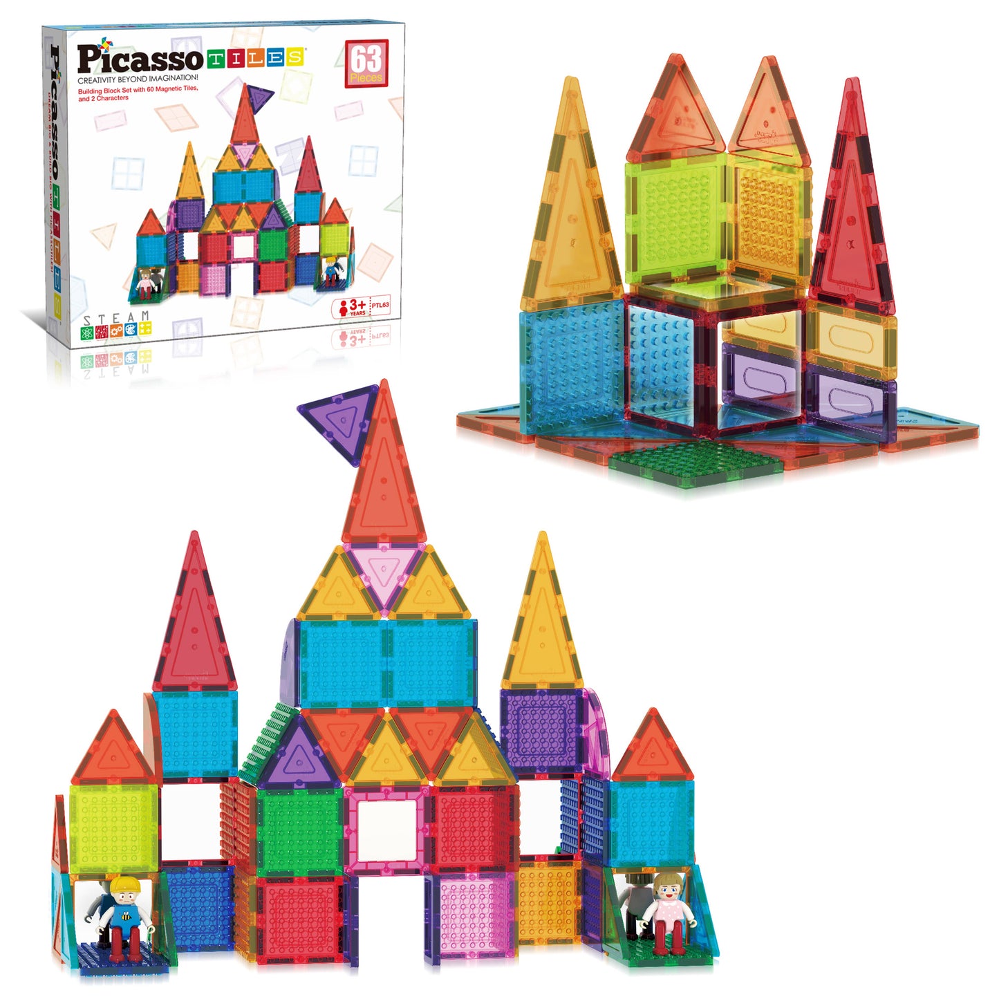 63 Piece Magnetic Building Tiles Toy Set