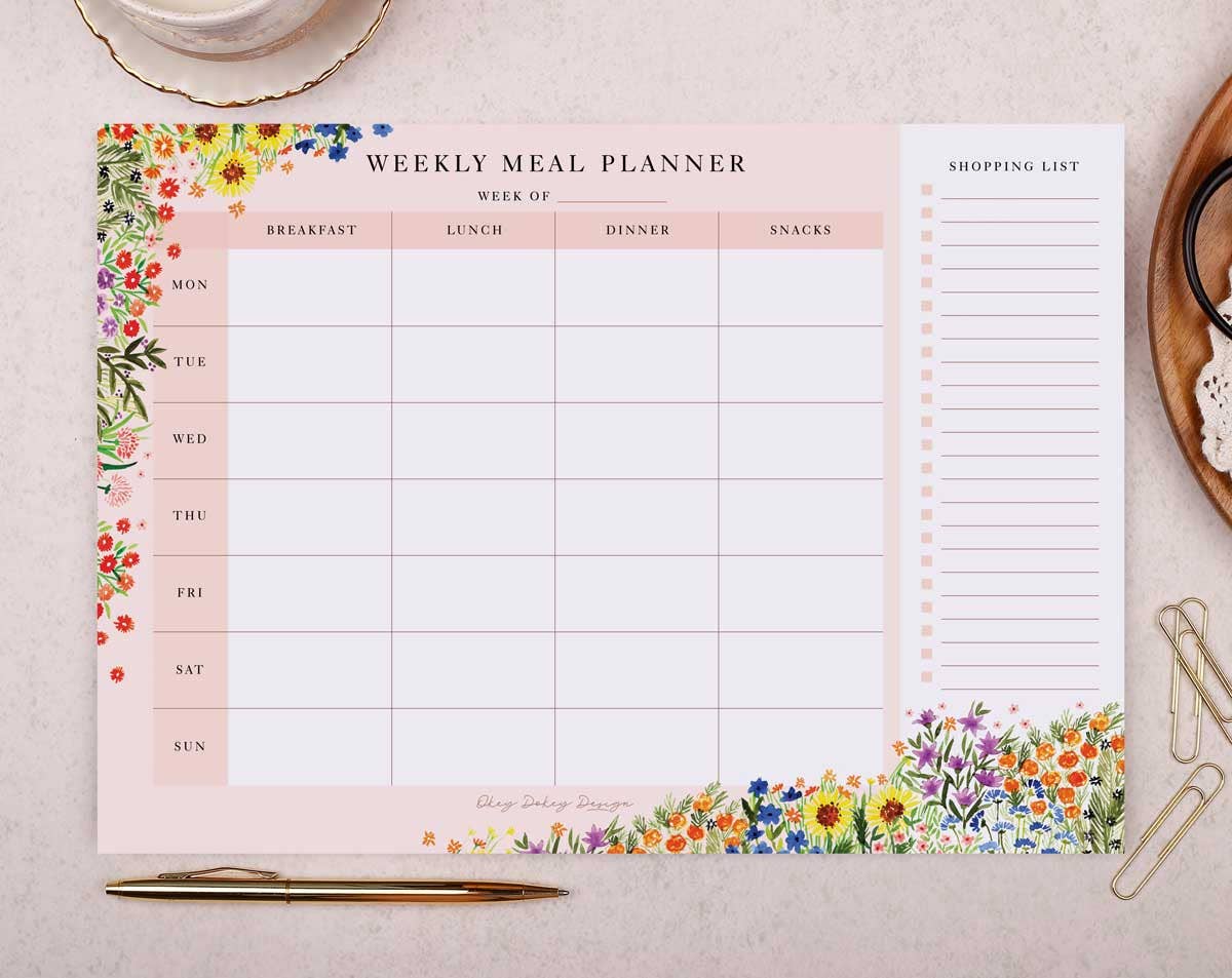Desk Pad | Stationery | Garden Flowers Meal Planner Pad