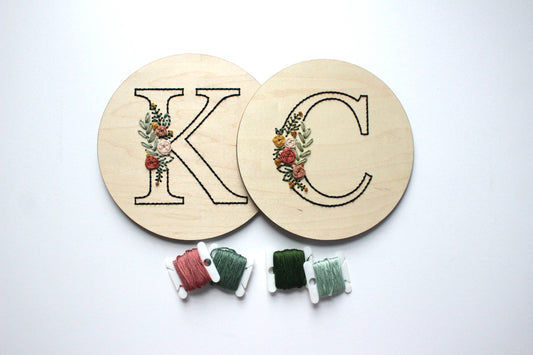 Wood Embroidery Kit - Floral Alphabet