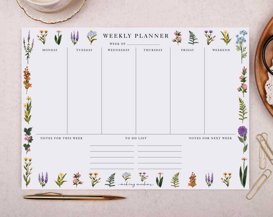 Desk Pad | Stationery | Meadow Flower Weekly Planner Pad